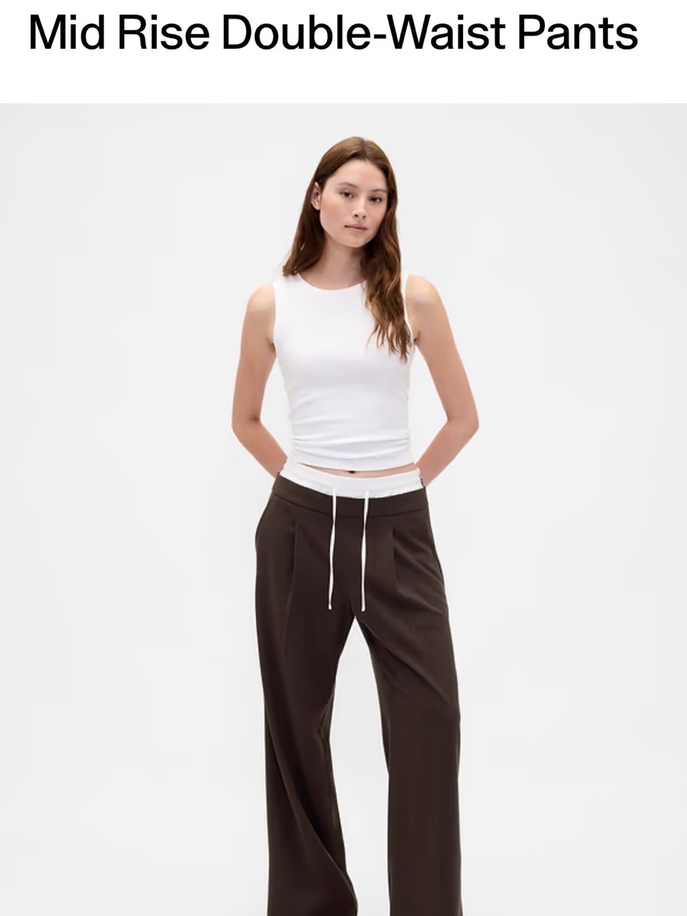 GAP Women's Mid-Rise Double-Waist Wide-Leg Pants in Dark Brown